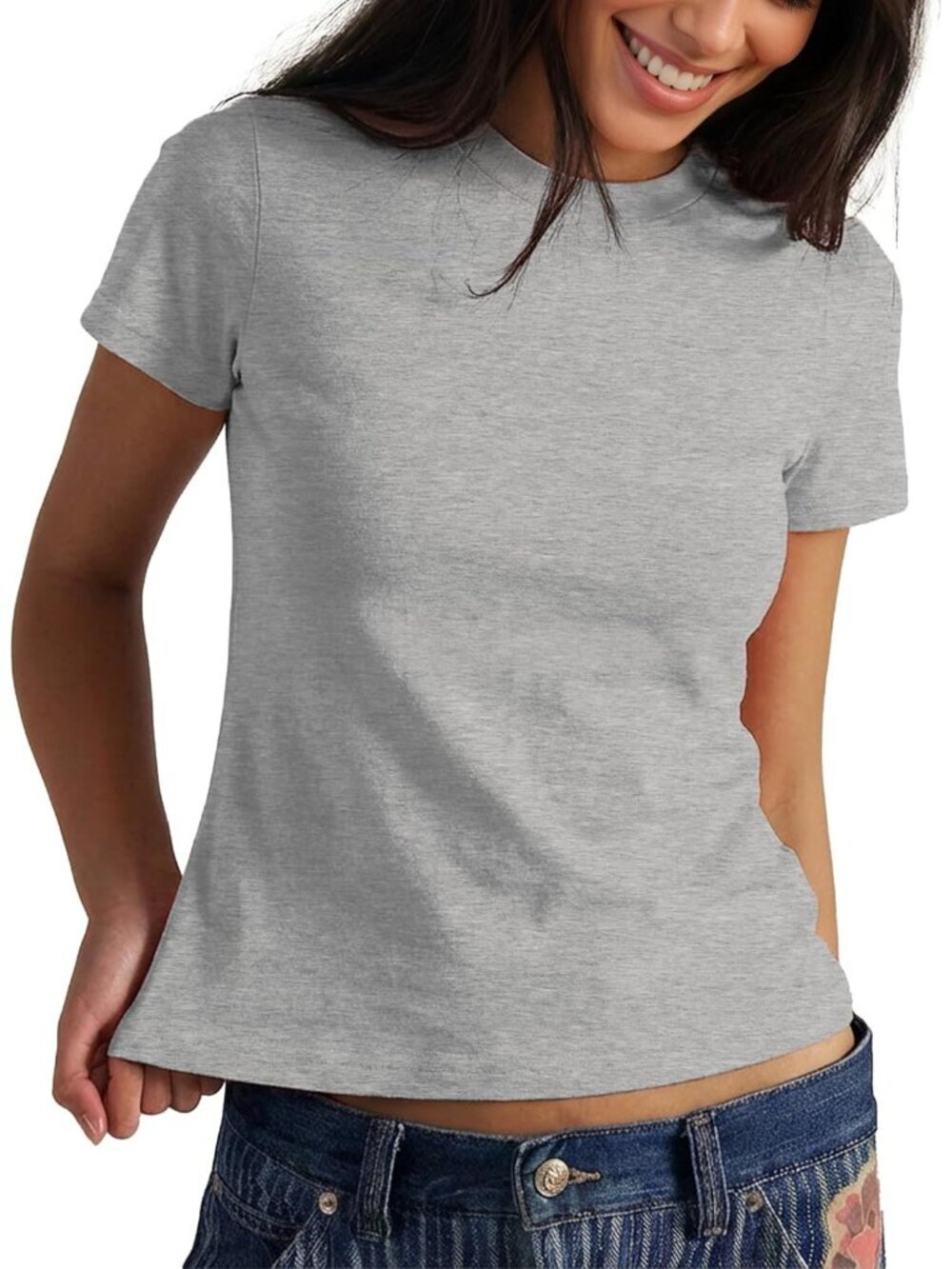 Women's T Shirts Grey Cotton Short Sleeve Shirt Casual Summer Basic Tees Tops